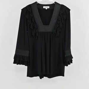 Cottonade Paris Womens‎ Ruffle Top Size M Quiet Luxury Black Square Neck Blouse